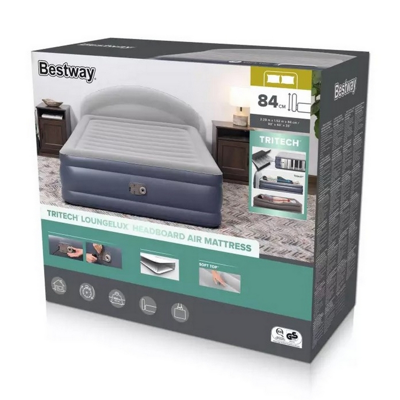 Надувная кровать 229х152х84см со спинкой, встр.насос 220В, до 300кг Bestway 671BD 801_800