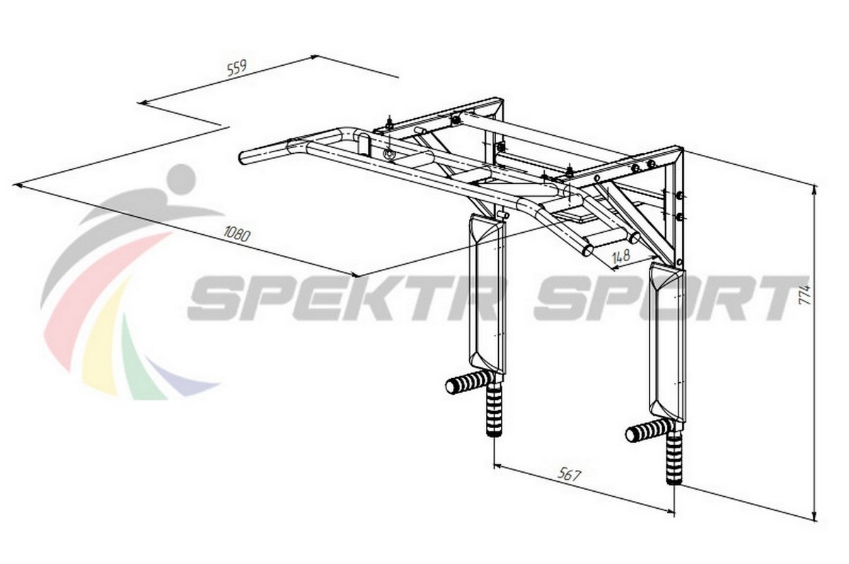Турник-брусья-пресс разборный с доп. хватами Spektr Sport Прометей, серый 1200_797