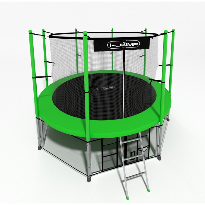 Батут i-Jump Classic 14FT 427 см с нижней сетью и лестницей зеленый 700_700