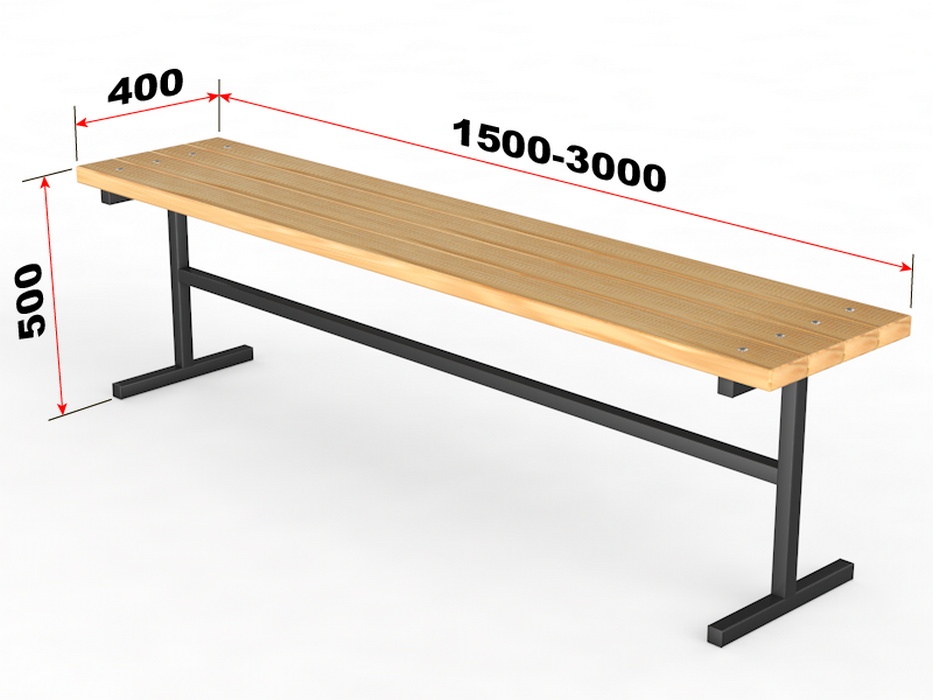 Уличная скамейка без спинки Glav Тавр, длина 3000 мм 14.6.100-3000 933_700