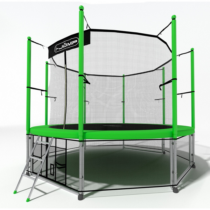 Батут i-Jump Classic 10FT 306 см с нижней сетью и лестницей зеленый 700_700